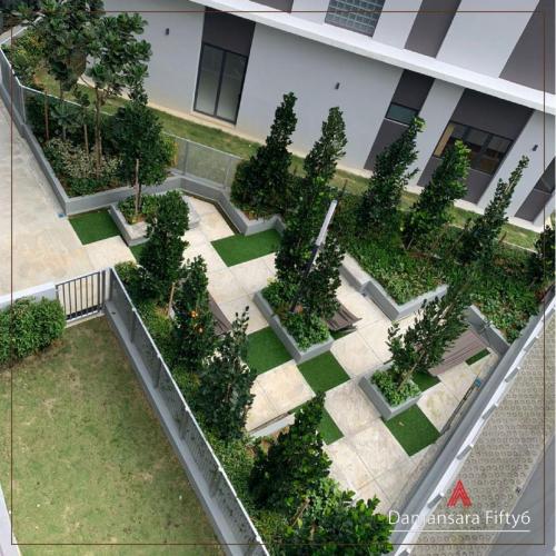 View of courtyard hammock garden.
