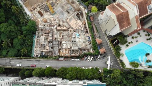 View from Peninsula Hotel with designated greenery on the left