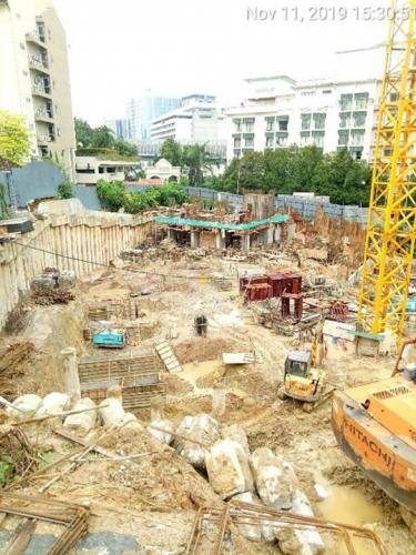 Hacking of bored piles and pile caps in progress