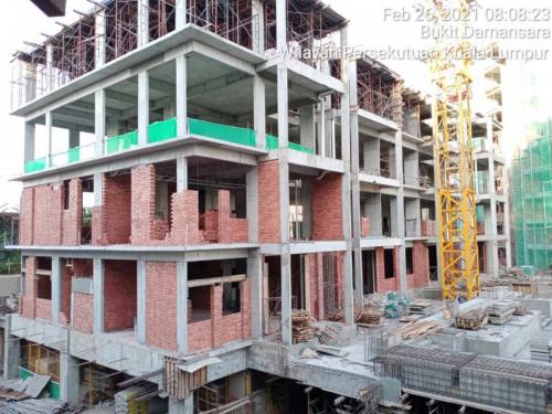 Block A - View from the main entrance with brickworks in progress