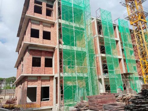 Block A - Side view of the completed brickworks.