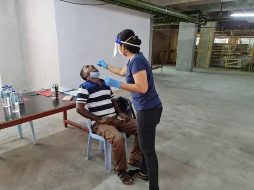 Swab test in progress.