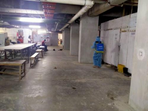 Fogging at the centralised labour quarters.