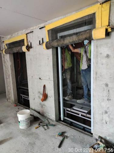 Block B - lift car installation in progress. 