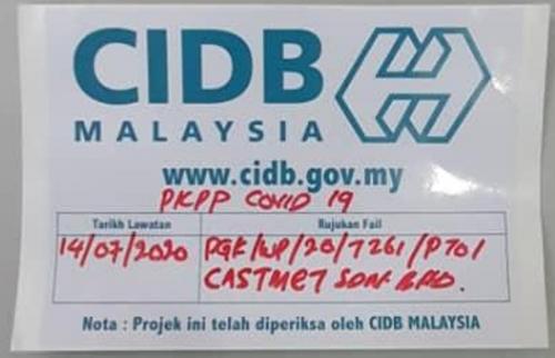 Compliance Certificate issued by CIDB on the 14/7/2020