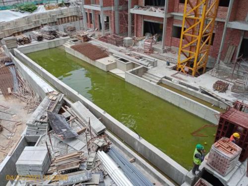 Swimming pool - water tightness test in progress.