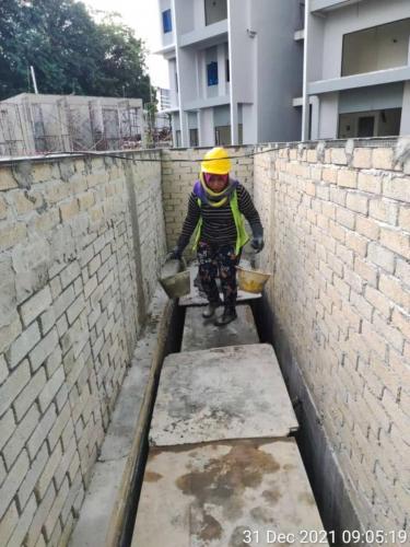 Podium - Plastering works to staircase.
