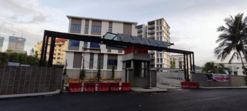 View of guard house with completed roof.